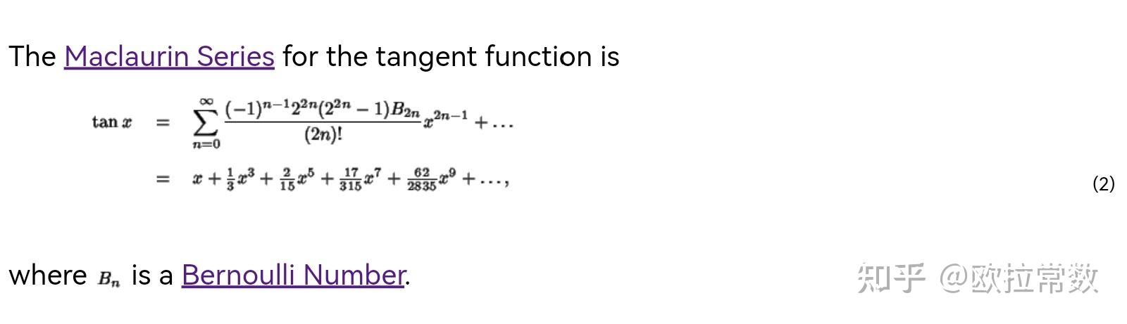 正切tanx的麥克勞林級數展開公式 - 知乎