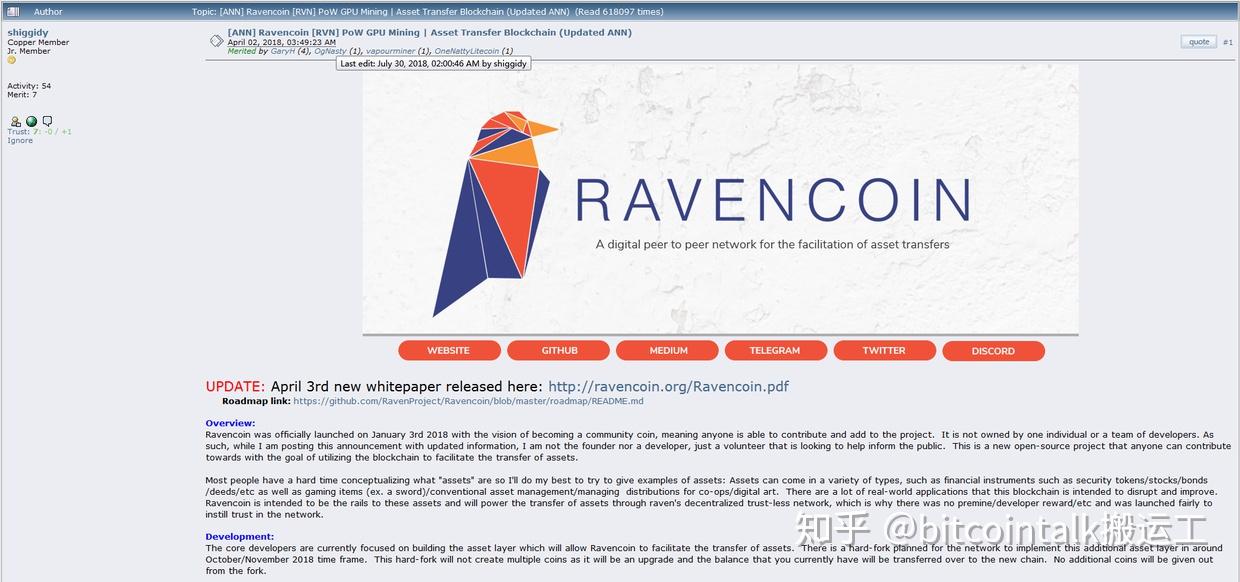 幣安暴漲4倍的渡鴉幣ravencoinrvn創世帖簡介