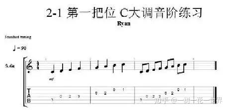 第一把位 c大調逆向音階練習要點提示:1,c大調自然音階,音程關係為:全