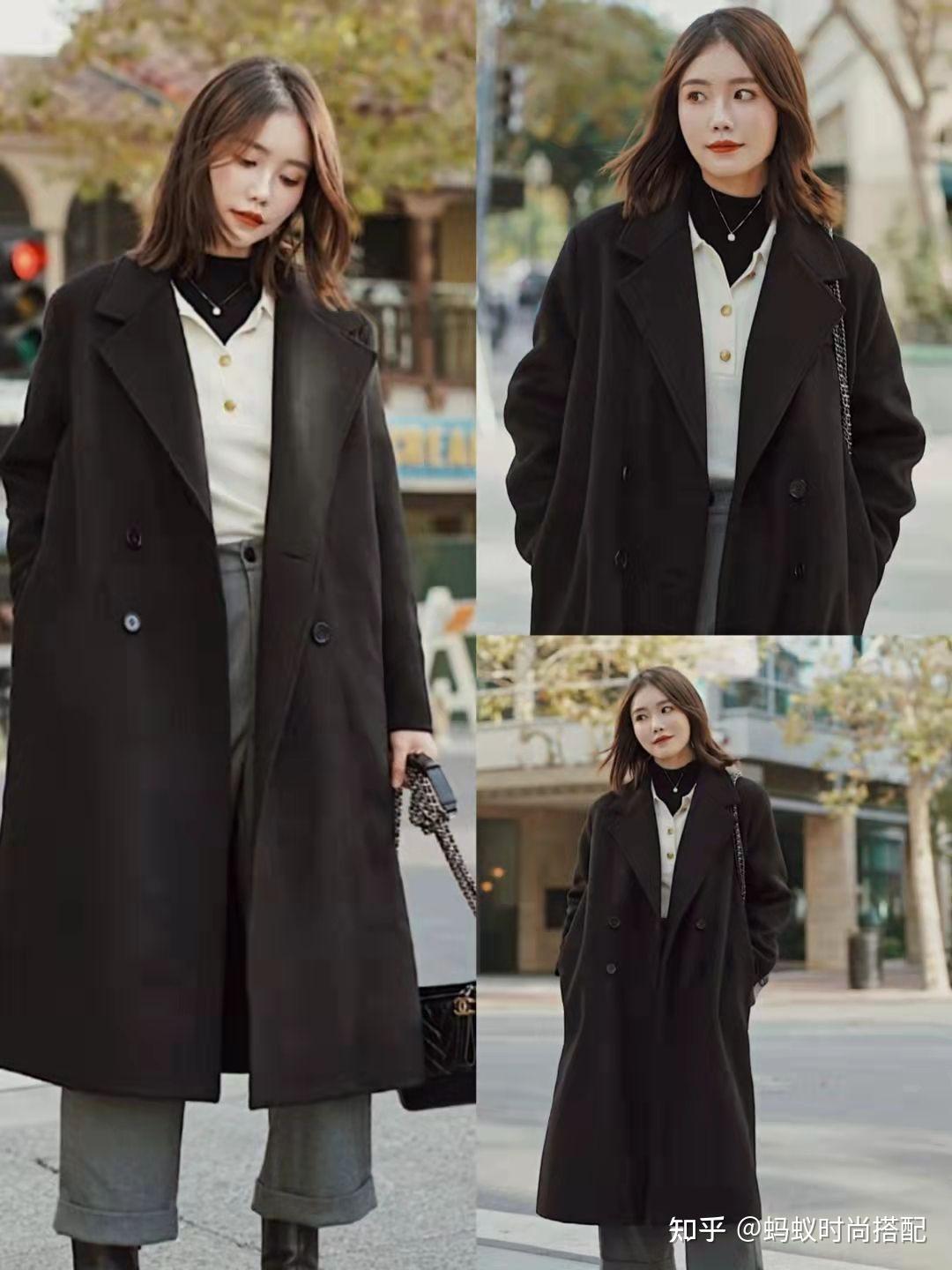 冬季黑色大衣怎么叠穿照着她们这样穿时尚不单调简约又大方