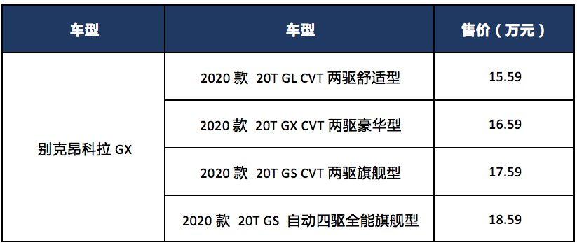 全新别克昂科拉gx上市售价1559万元起顶配9at四驱