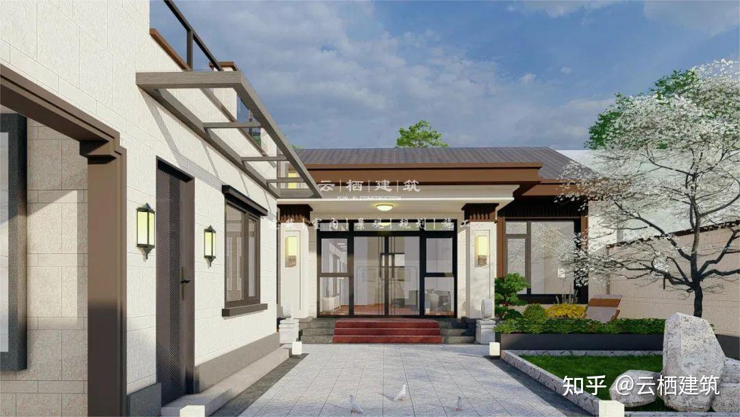 山西运城丨12×31m一层新中式别墅,4室3卫还带车库大庭院