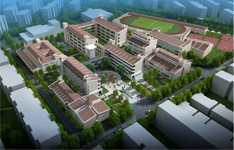 71  效果图沈家门小学拆扩建工程中,新建校舍均为四层建筑,风格与