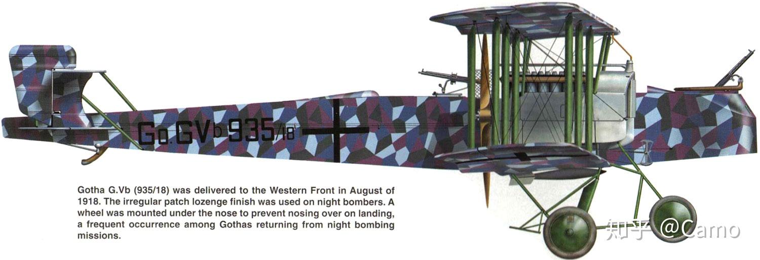 vi和哥达g.v重型轰炸机等飞机在夜间作业中使用更深的阴影.