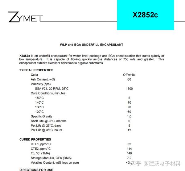 Zymet X2852C芯片底填胶-高Tg、低CTE、低粘度 - 知乎