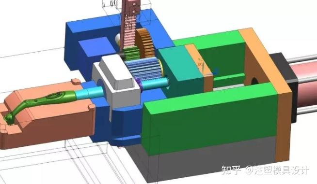 螺纹侧抽芯加油缸抽出3d图这才是经典