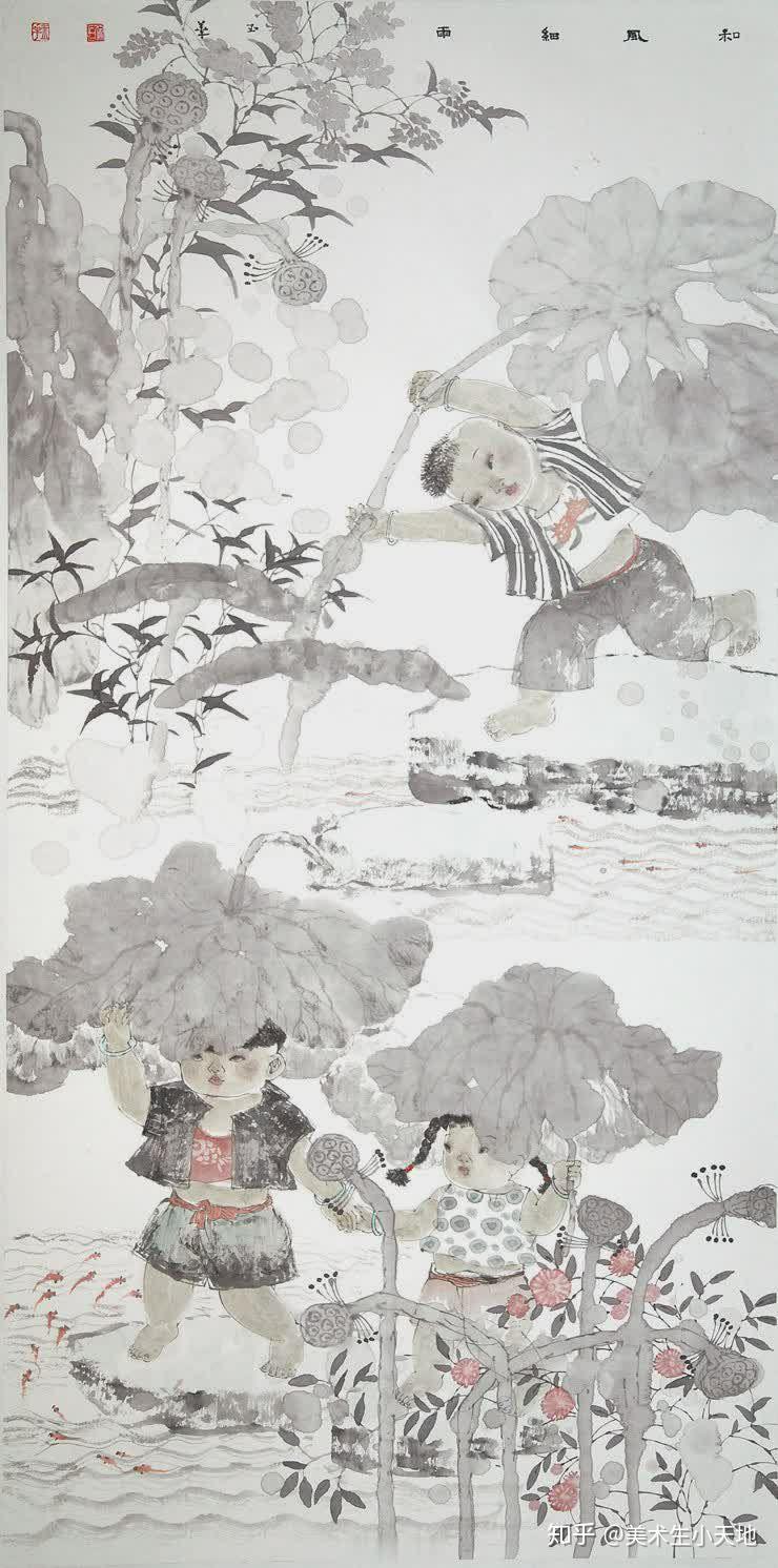 国画夏日小儿嬉戏间是否回忆起童年的样子美术国画