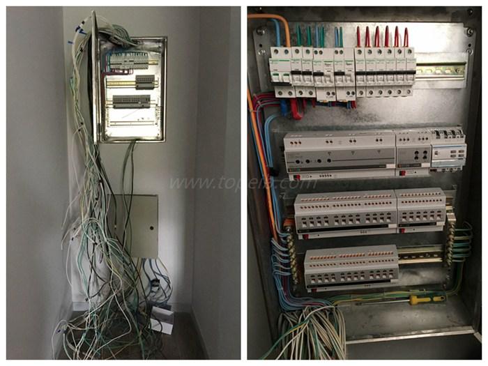 智能控制模块根据照明系统图,安装在各层的智能配电箱中,由专业电工