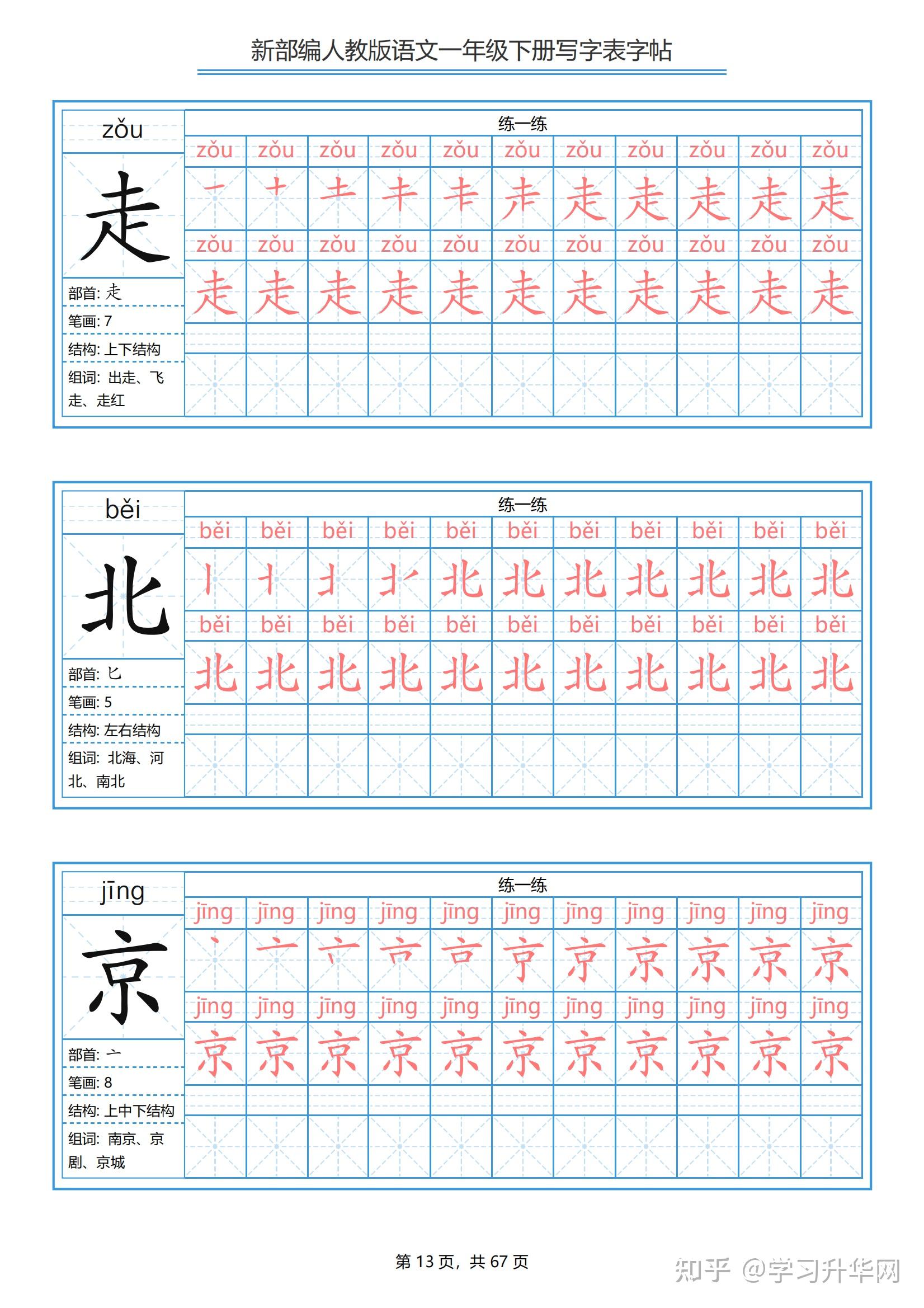 一年级下册语文生字表笔顺带拼音统编版(67页完整版分享) - 知乎