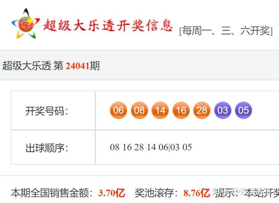 大乐透24041期开奖结果后区35中断32期遗漏10注一等奖