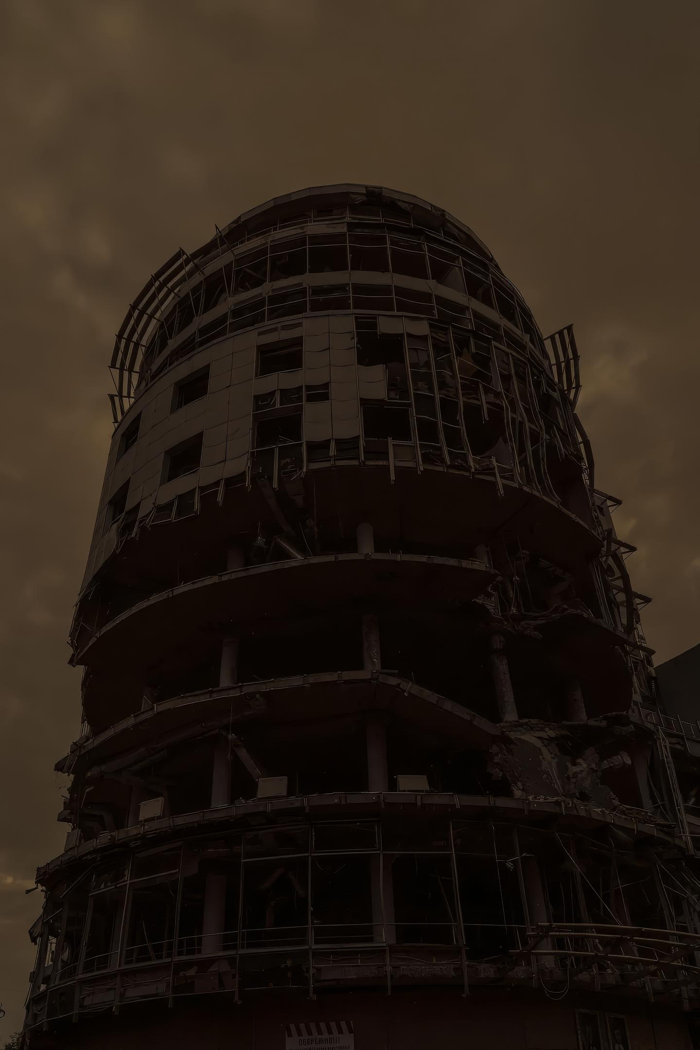 自由街上遭炮击损毁的商务中心大楼