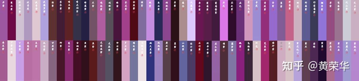 系:葡萄紫,玫瑰紫,青莲,野花,茄花,虾色,藕合,茄色,紫墨,紫花,紫绛,豆