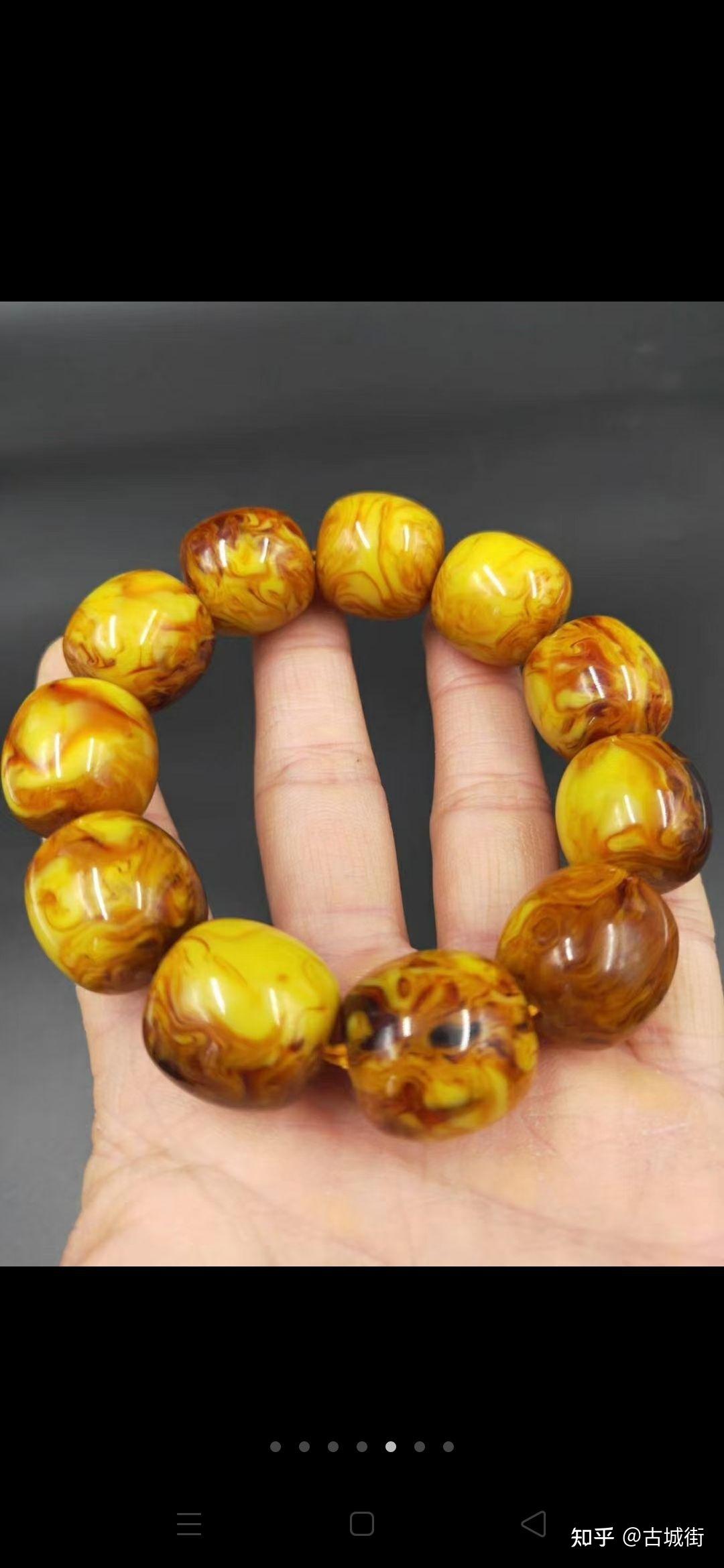 原矿鸡油黄琥珀蜜蜡手串一对色泽纯正华丽大气包浆均匀自然