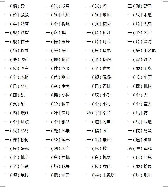小学语文《量词填空》，一二年级学生学习必备，快为孩子收藏！ - 知乎