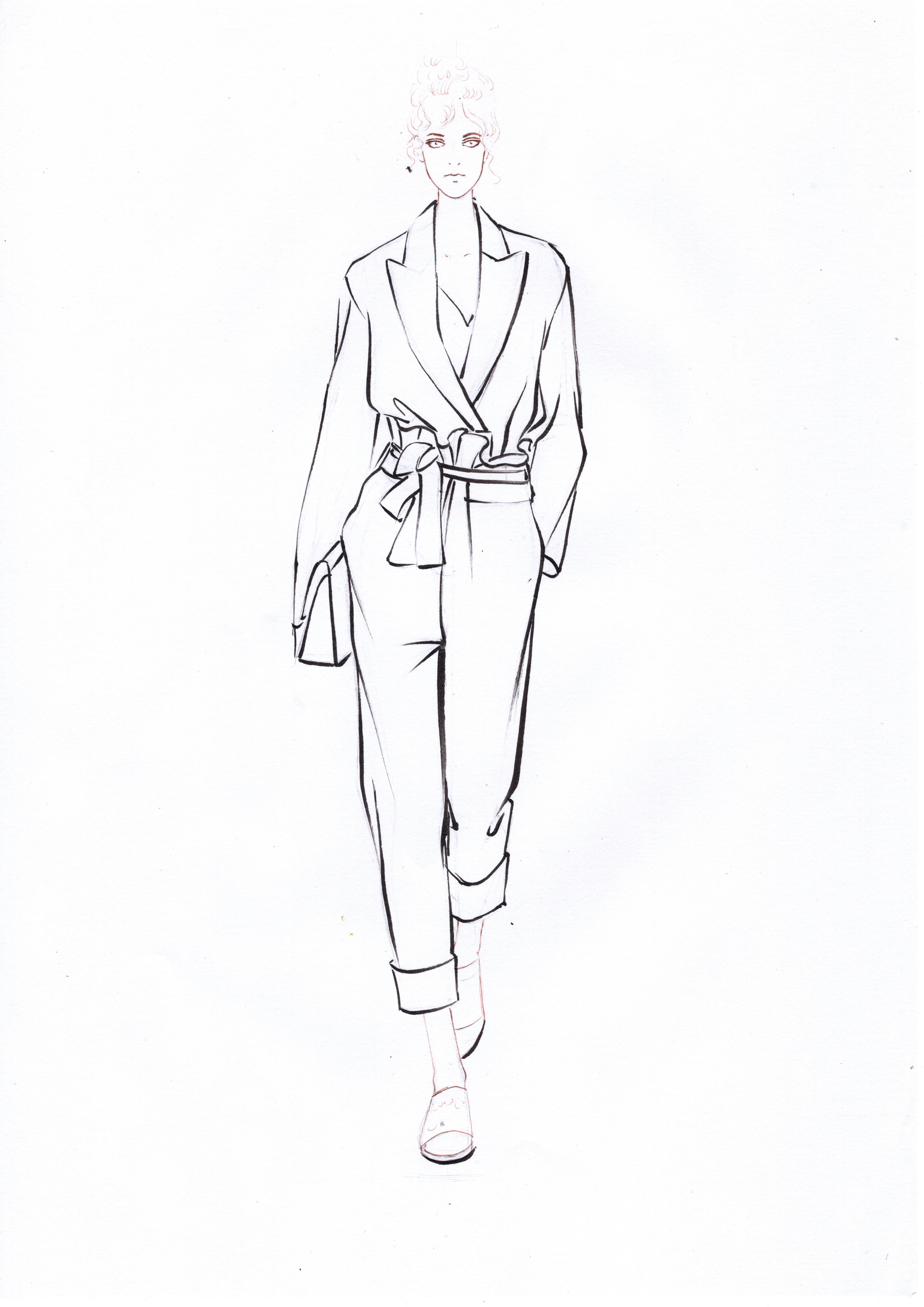 手绘时装画马克笔条纹装