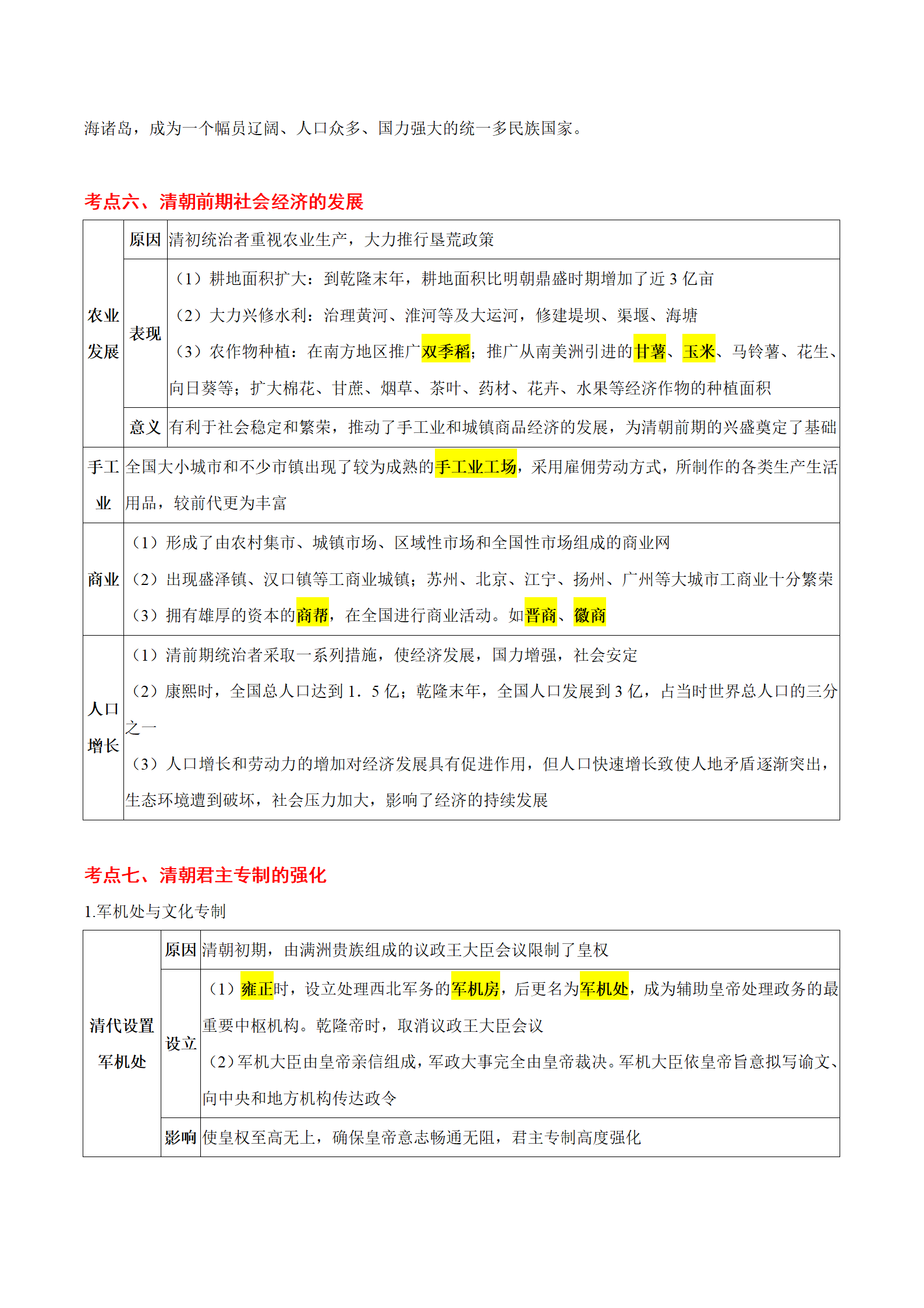 考点04 明清时期:统一多民族国家的巩固与发展