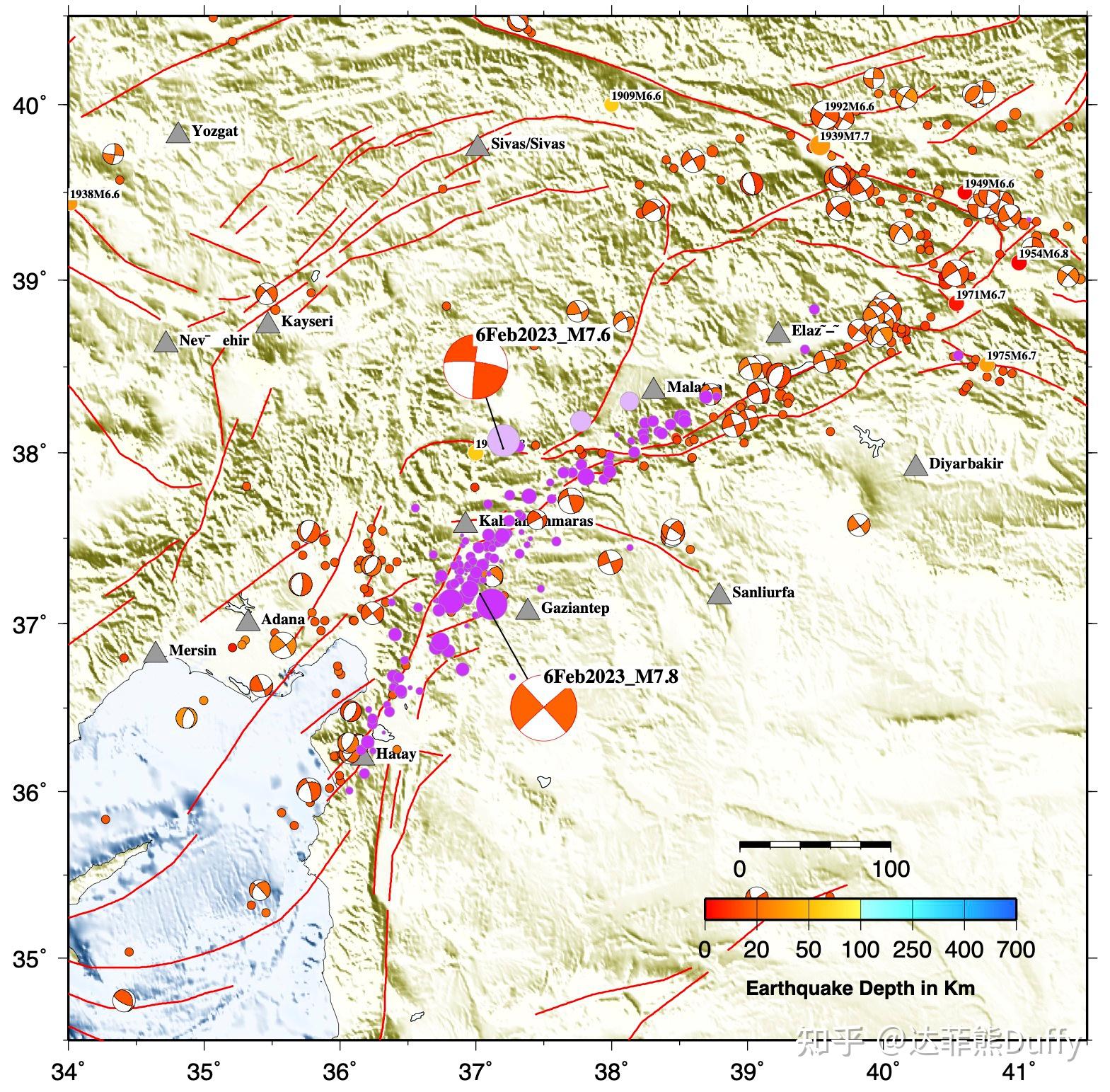 2023年2月6日土耳其南部兩次大地震的一些震源信息