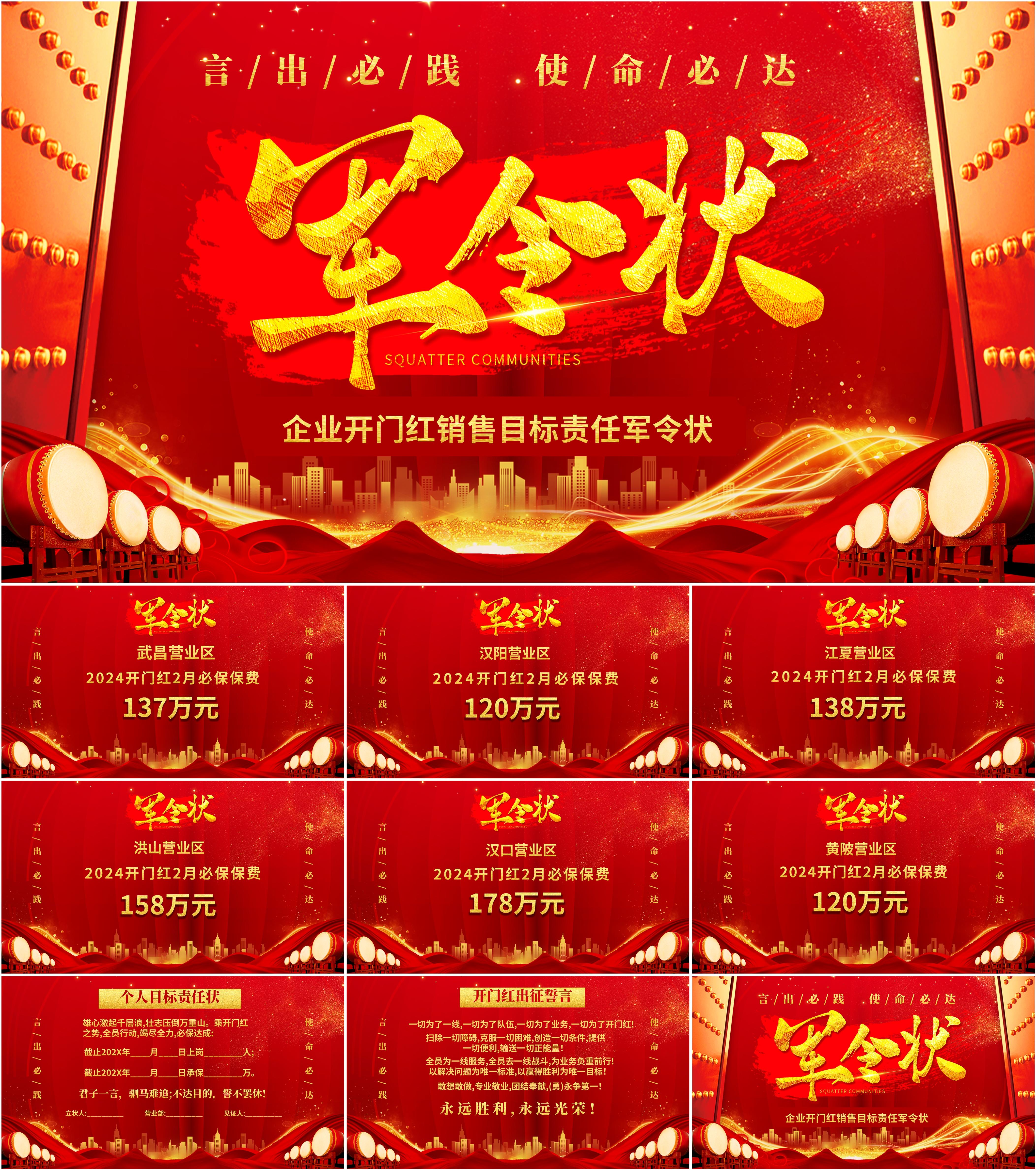 最新27套高质量销售喜报&销售战报&销售军令状ppt模板!