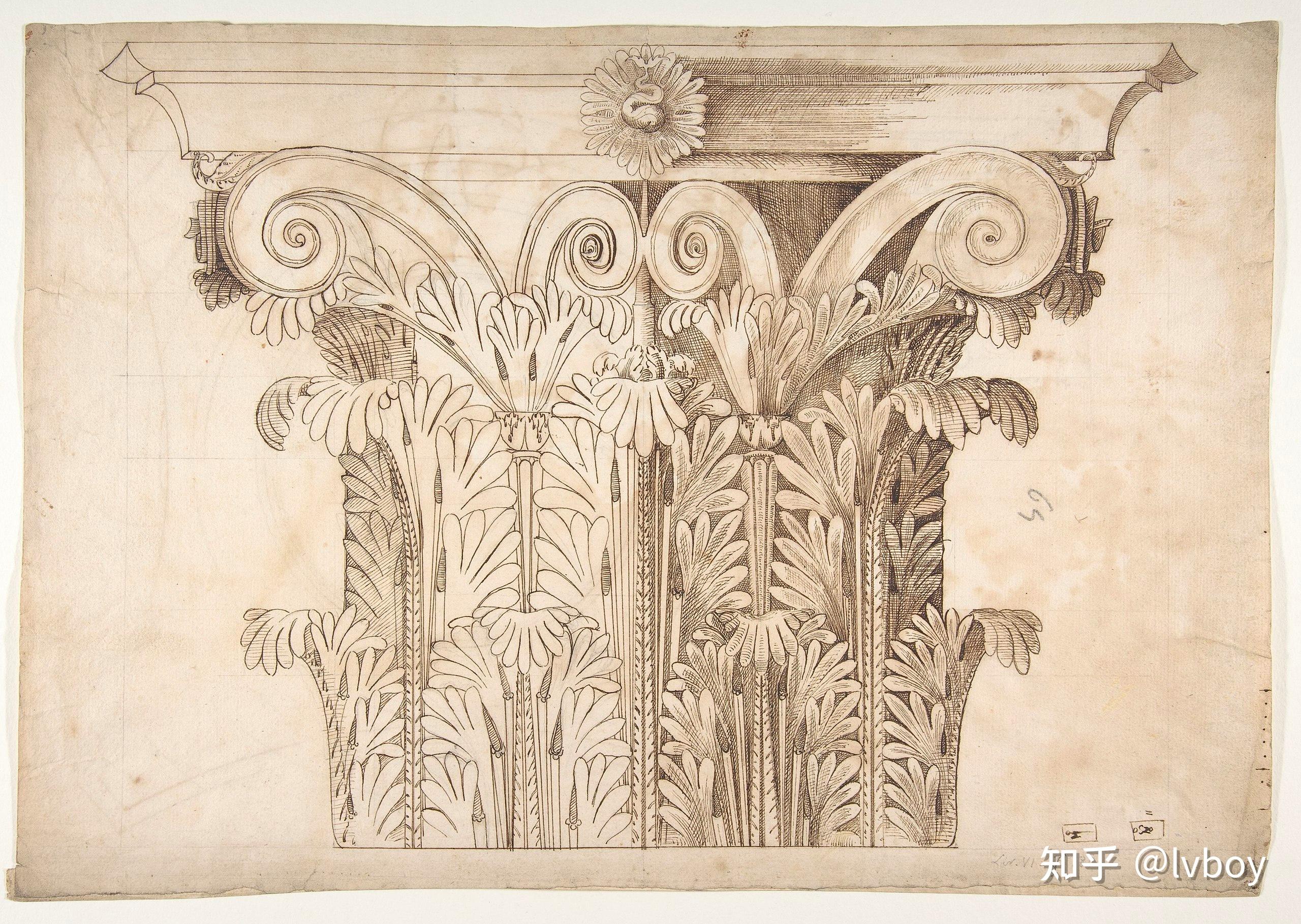 希腊三柱式手绘图片
