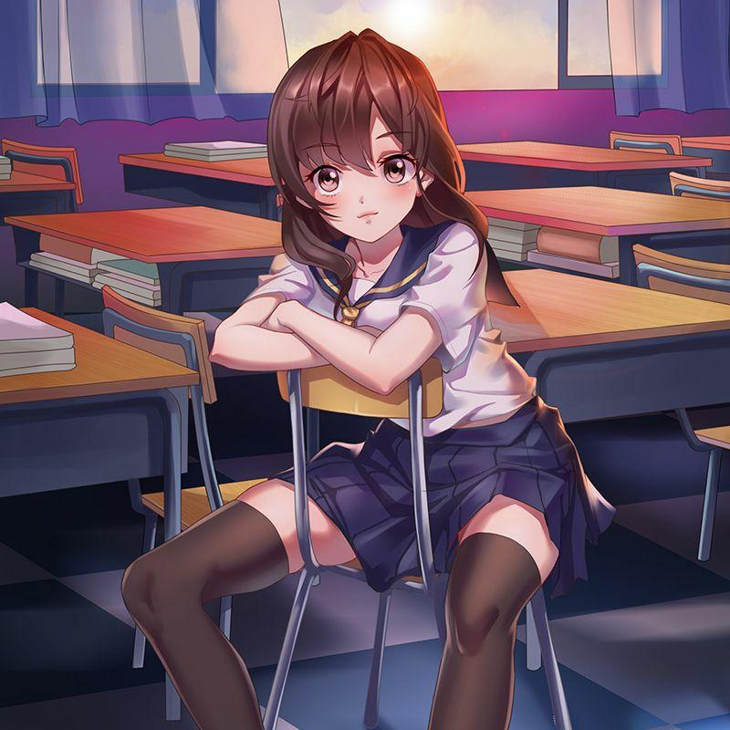 jk少女坐在教室的线稿绘制与上色