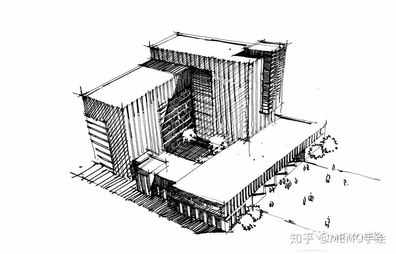 手绘教程|手绘综合办公楼效果图 - 知乎