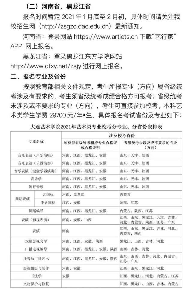 1月12日起报名大连艺术学院艺术类专业考试校考报名公告