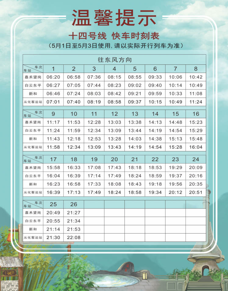 2022广州地铁14号线快车时刻表调整428消息