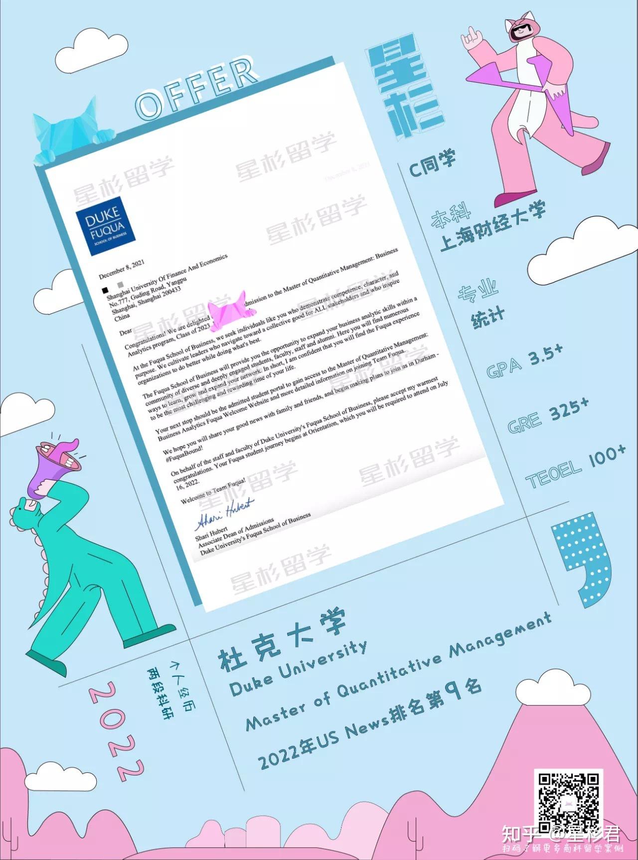 杜克大学master of quantitative management录取 恭喜两位上财学员!