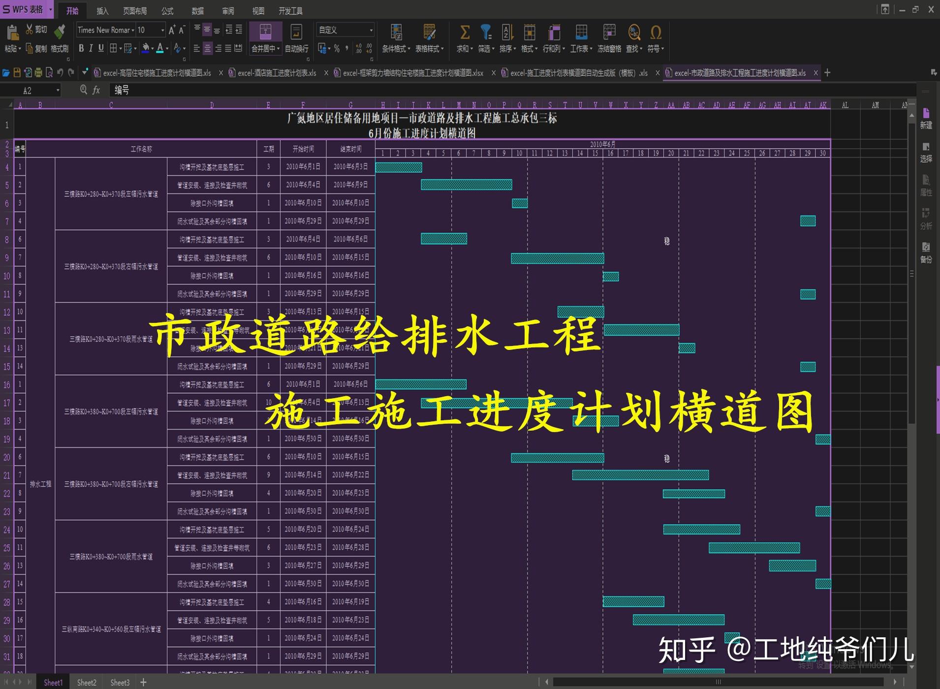 18个施工进度计划横道图,Excel版自动生成表,操作简单明了 - 知乎
