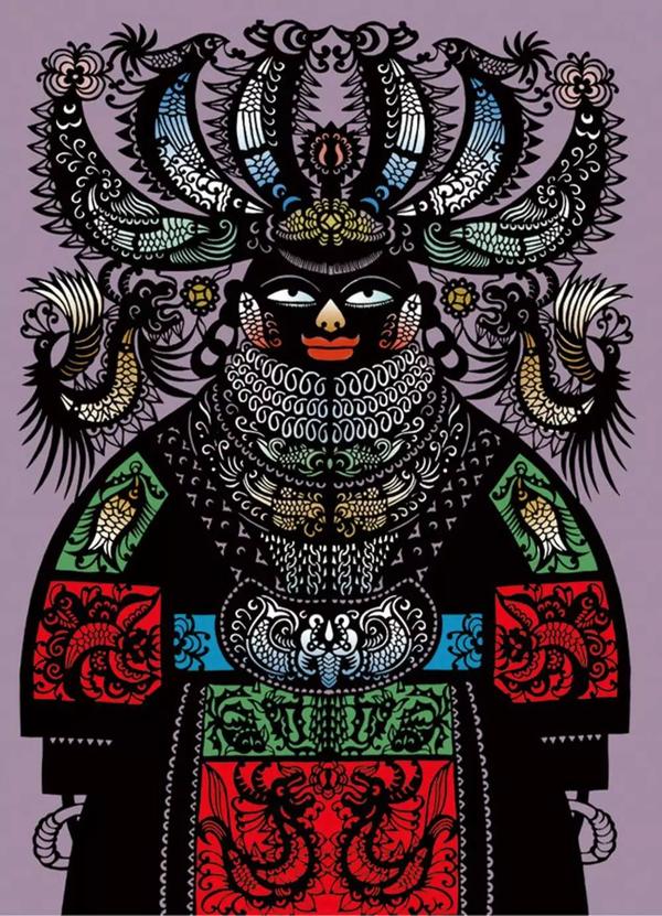 王少丰的苗族特色的剪纸作品,不同于陕甘地区的剪纸,更加的复杂和被