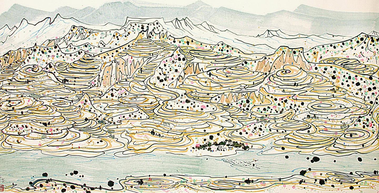 吴冠中画黄土高原,富有乐感和旋律的线条美