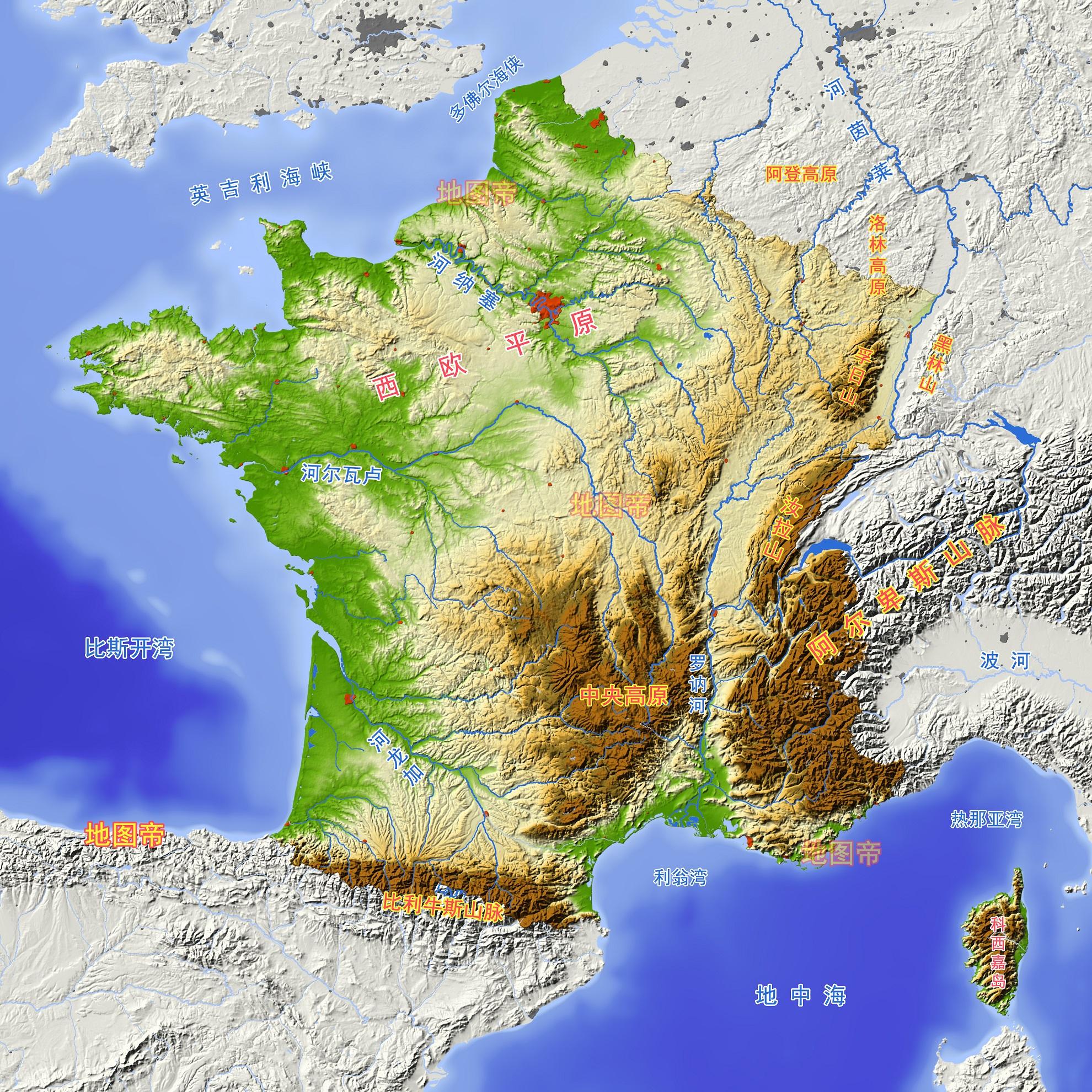 法国地形图高清图片