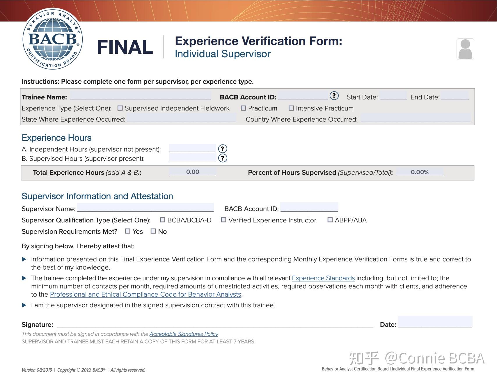 Bacb Final Fieldwork Verification Form