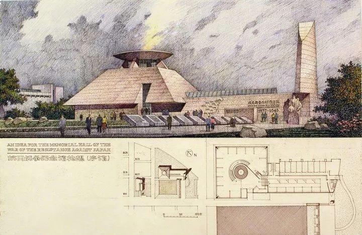 甲午海战馆手绘效果图甲午海战馆主要作品:彭一刚设计的主要建筑有