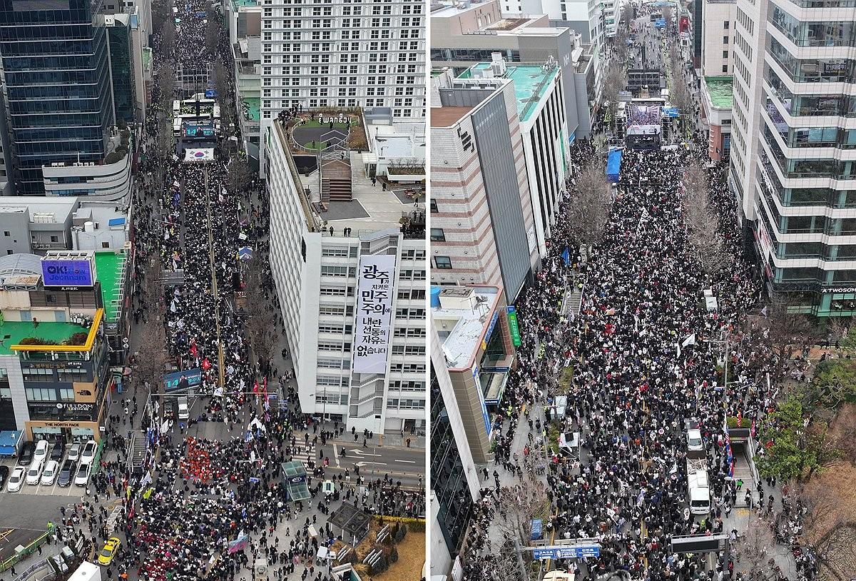 没想到!尹锡悦的支持者有这么多,在光州与反对者隔空对峙 - 知乎