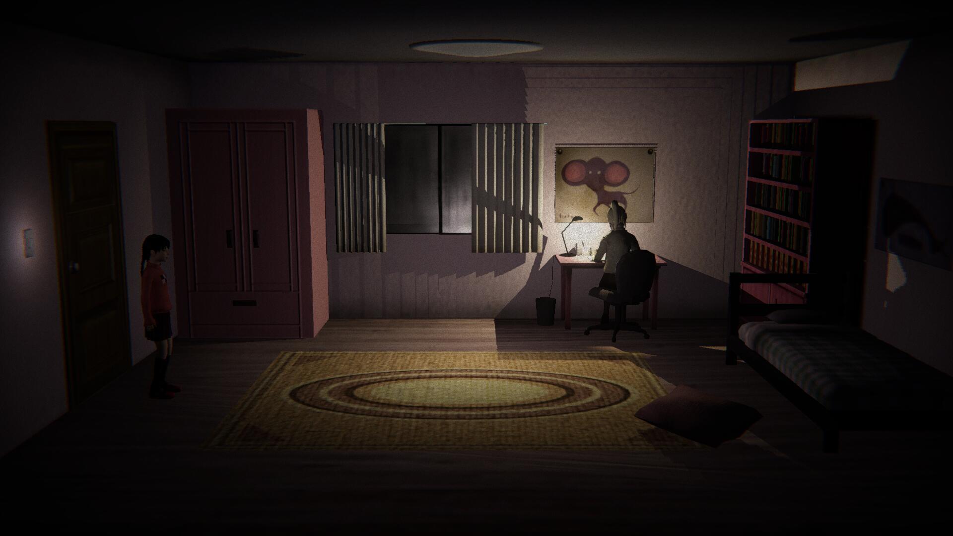 房间的门旁边有电灯的开关,关灯后房间内的部分场景会发生改变(请手动