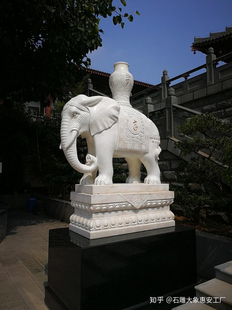 广西寺庙里的汉白玉石雕大象精致秀气