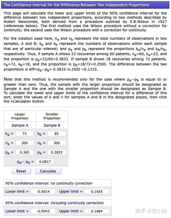 计算率或率差的95 可信区间 公式和spss教程都有 知乎