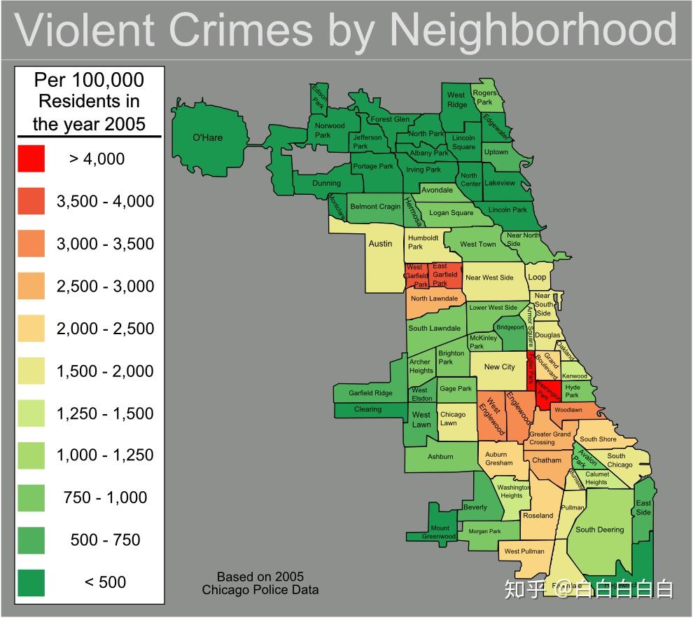 上图为芝加哥的非裔人口分布地图,颜色越深处代表黑人人口愈多