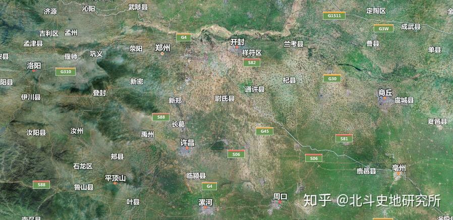 南到河南省漯河市,西到河南省洛阳市,东到河南省夏邑县,其地形轮廓颇