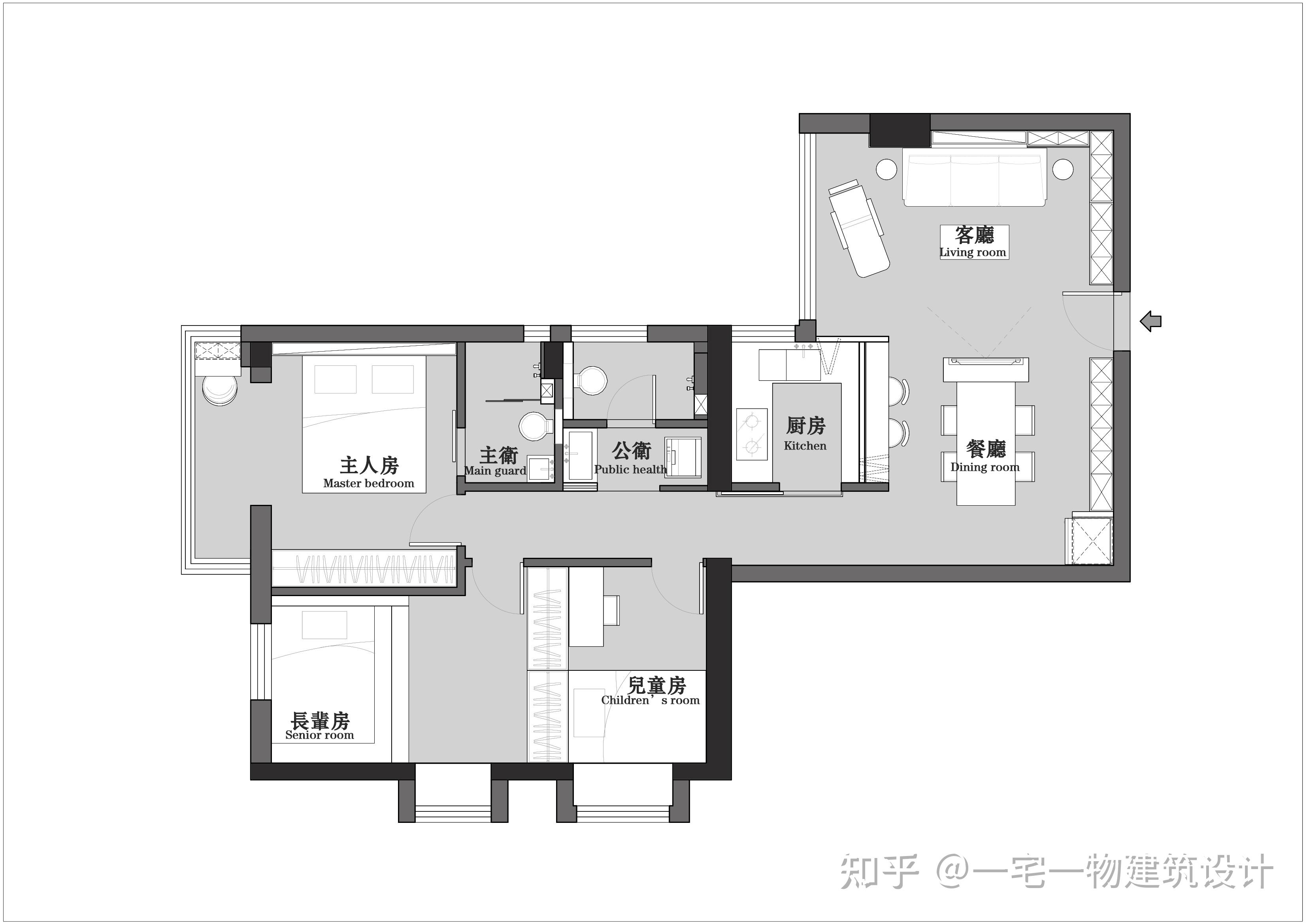 看设计师如何巧改105㎡老破小1卫变2卫1秒变开放式厨房