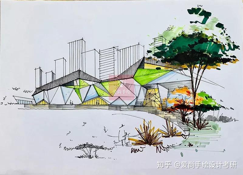 二十二点聊考研环境艺术设计考研手绘景观长廊设计