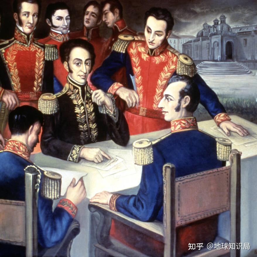 玻利瓦尔和圣马丁为代表北美殖民地的独立也鼓舞了南美的有产阶级1822