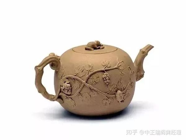 中国宜興 紫砂 彫絵花鳥漢詩文 茶碗-