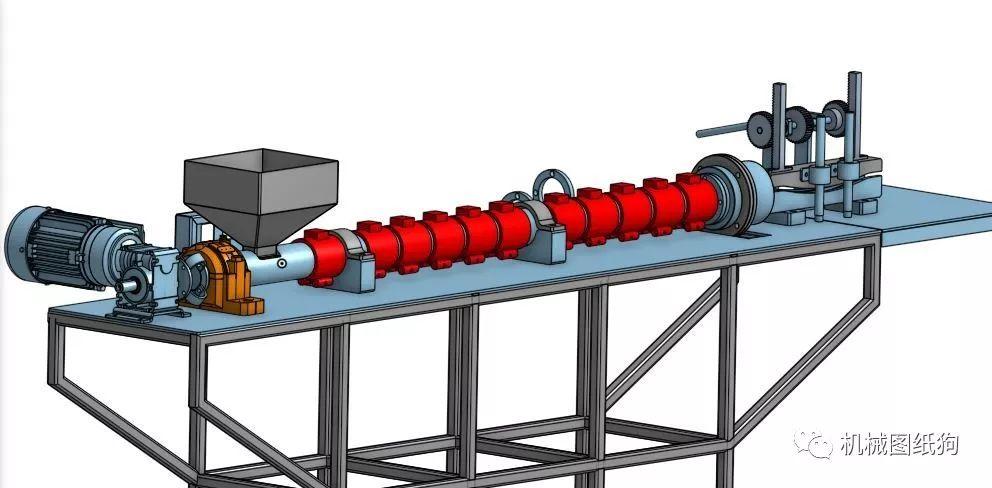 工程機械65mm單螺桿擠出機3d數模圖紙xt格式