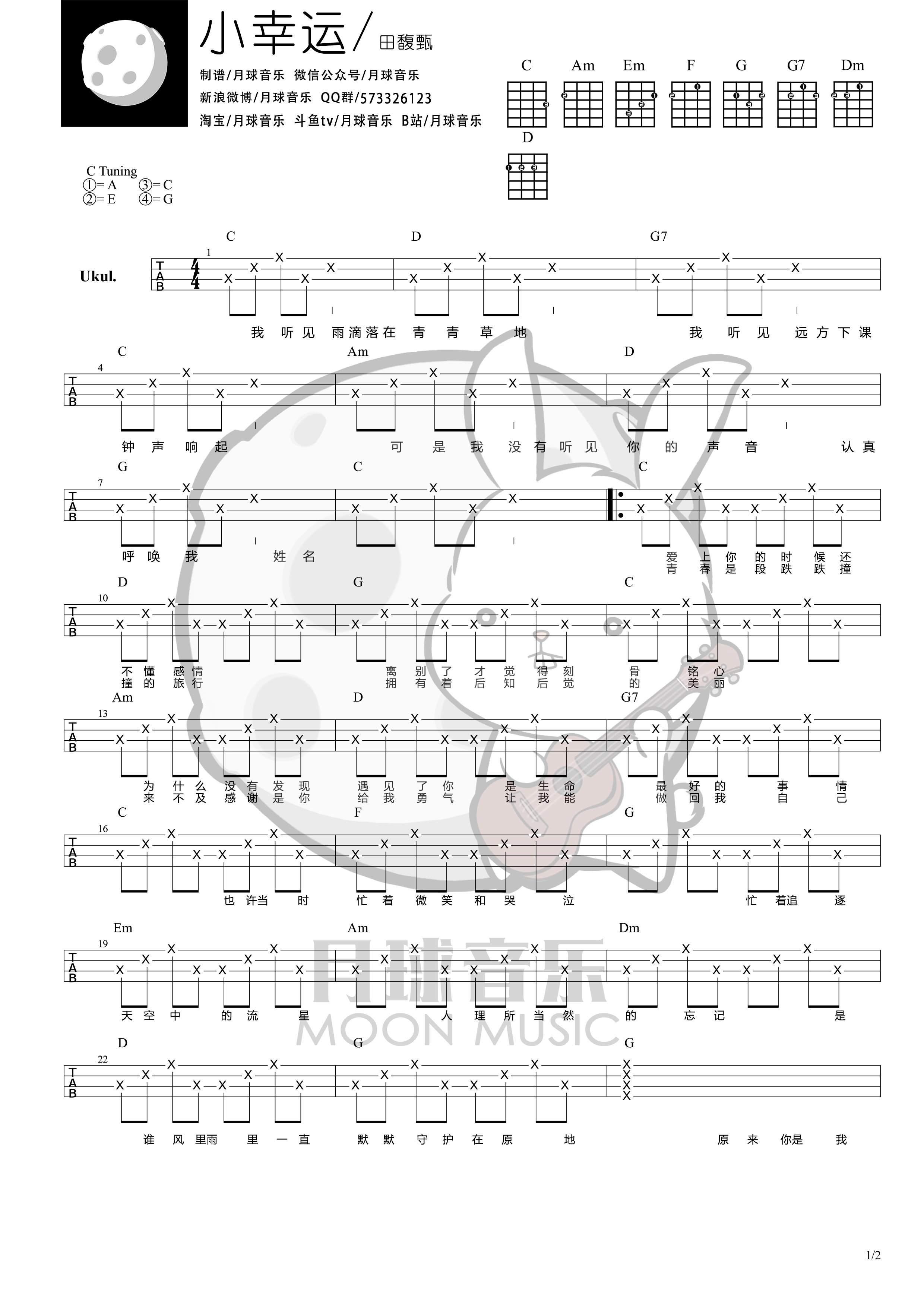 『小幸运/田馥甄』月球音乐 ‖ 四线弹唱谱
