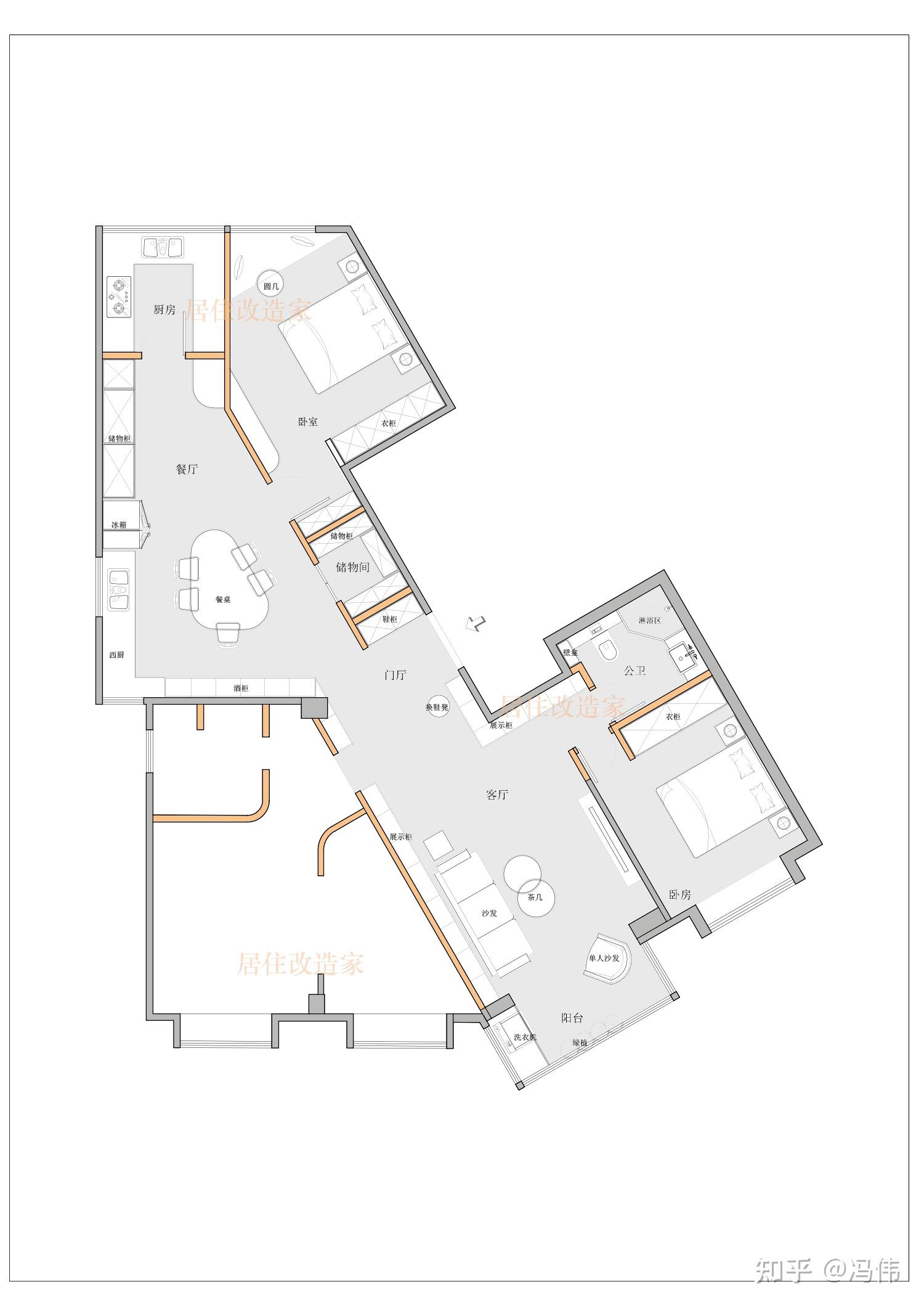 3536(请备注知乎设计咨询)原始户型图原始户型图本次规划的不规则户型