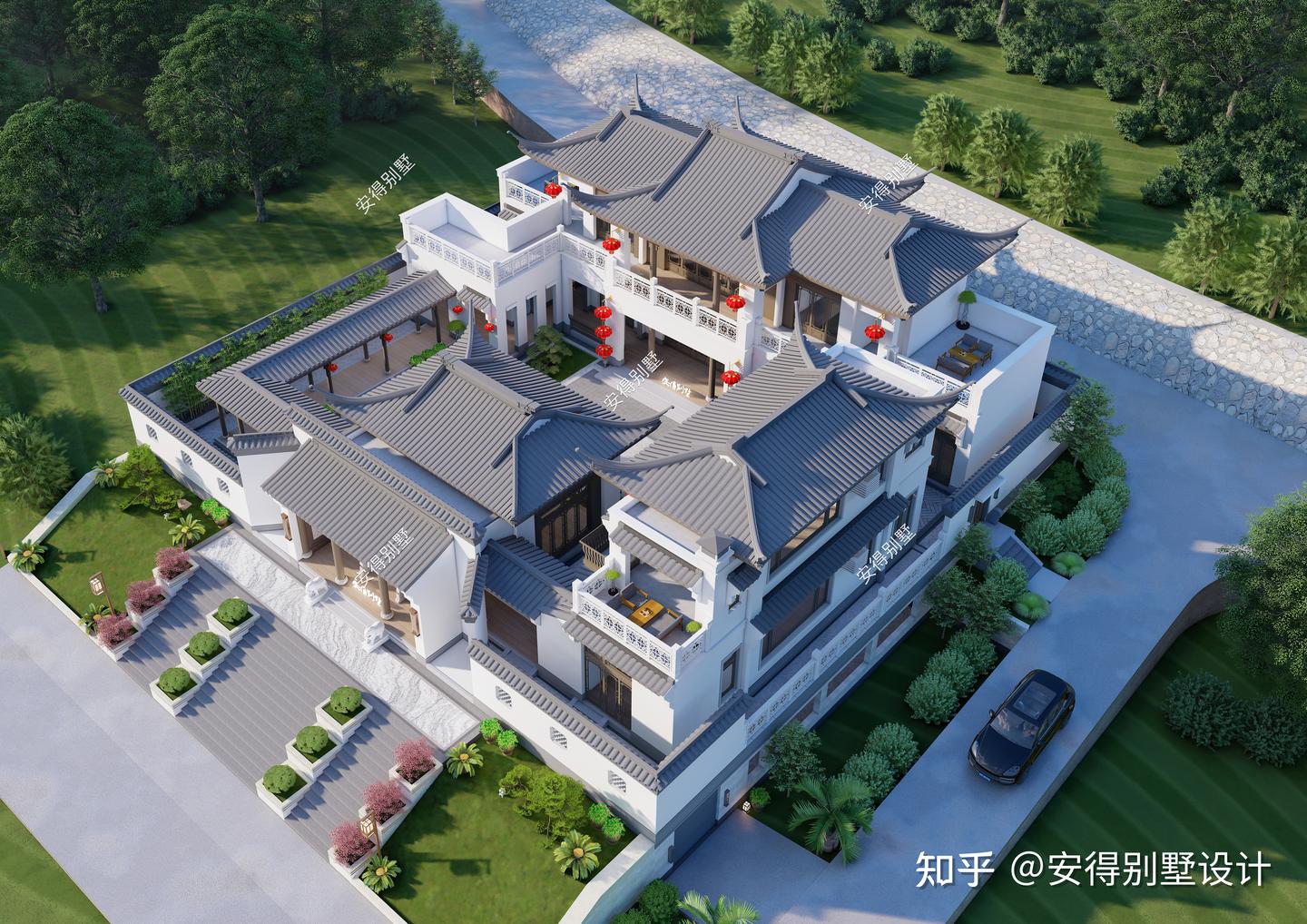 开间30米的2层中式合院设计,建筑端庄大气、庭院惬意舒适! - 知乎