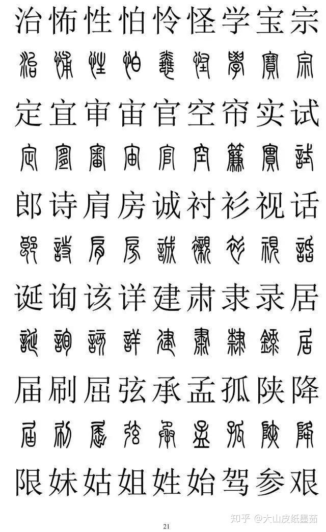 包含有2500个篆书字体的对照表,一口气我全放这里了,建议收藏起来