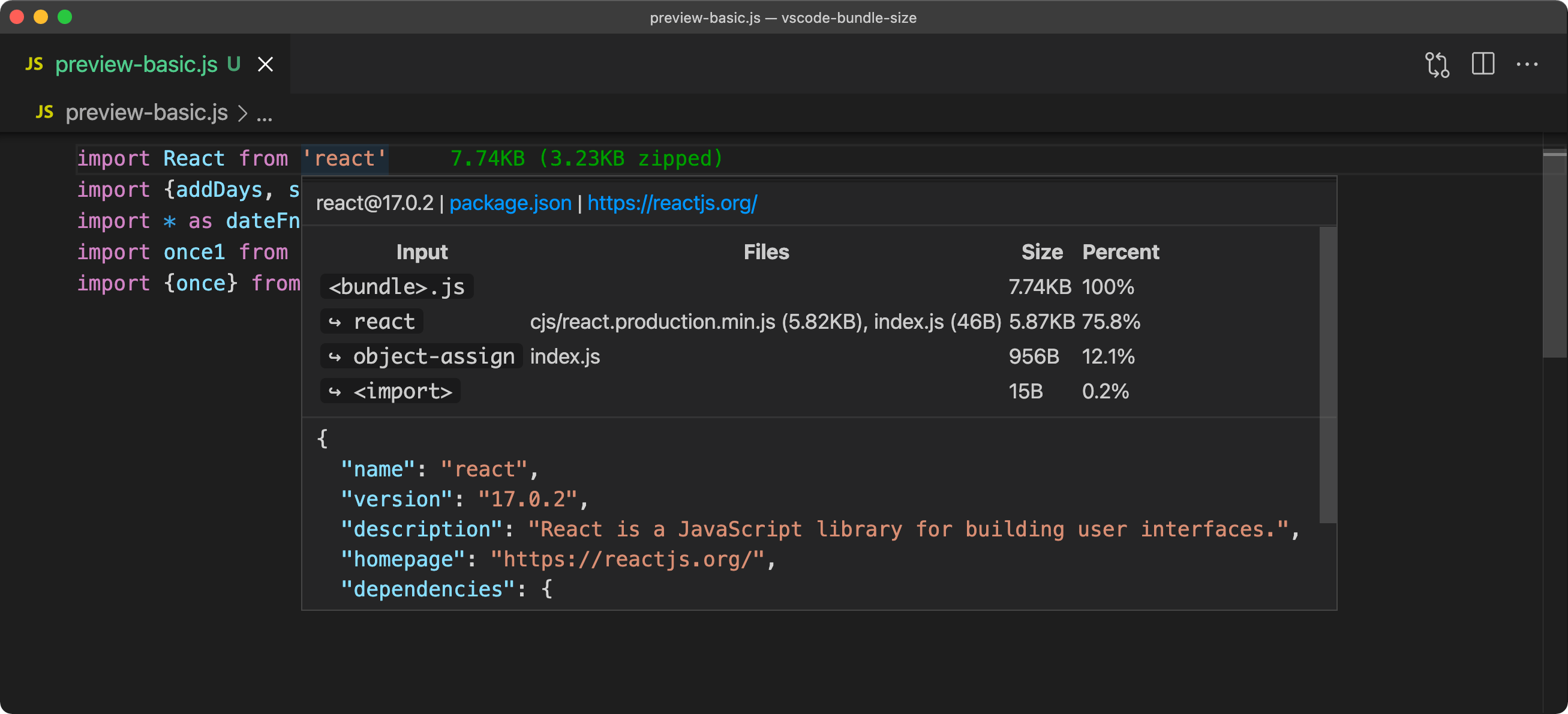 vscode-bundle-size-npm